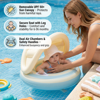 Inflatable Baby Swim Ring with Sun Canopy – Shaded Float