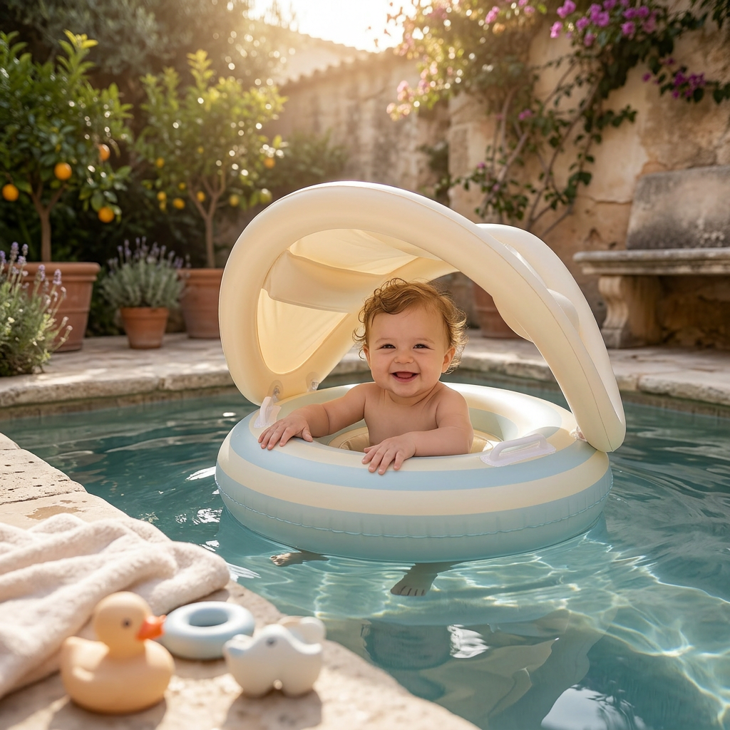 Inflatable Baby Swim Ring with Sun Canopy – Shaded Float