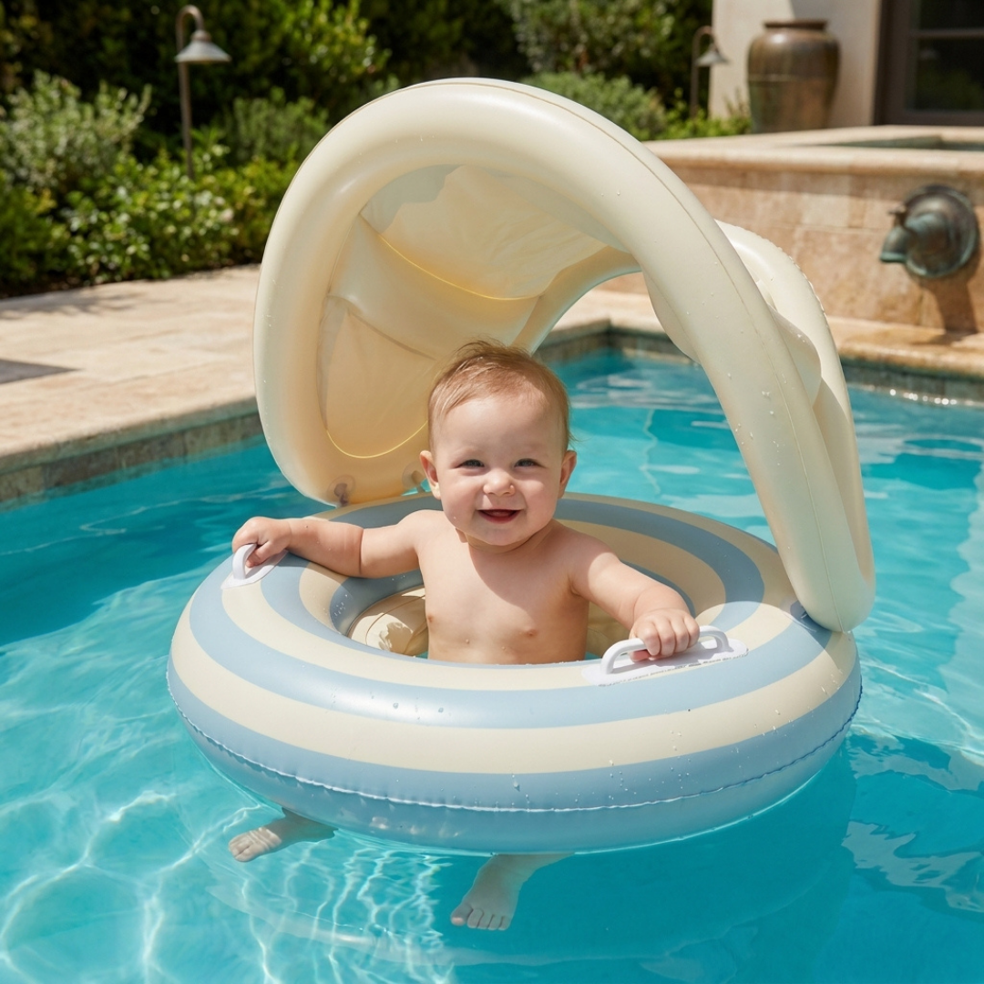 Inflatable Baby Swim Ring with Sun Canopy – Shaded Float