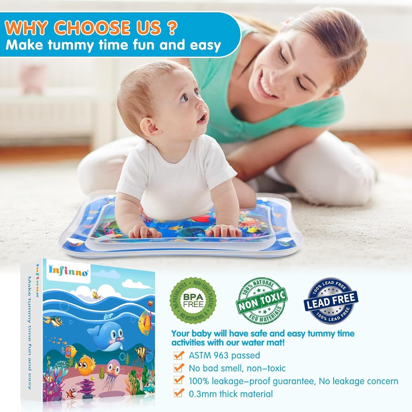 Inflatable Tummy Time Water Play Mat for Toddlers