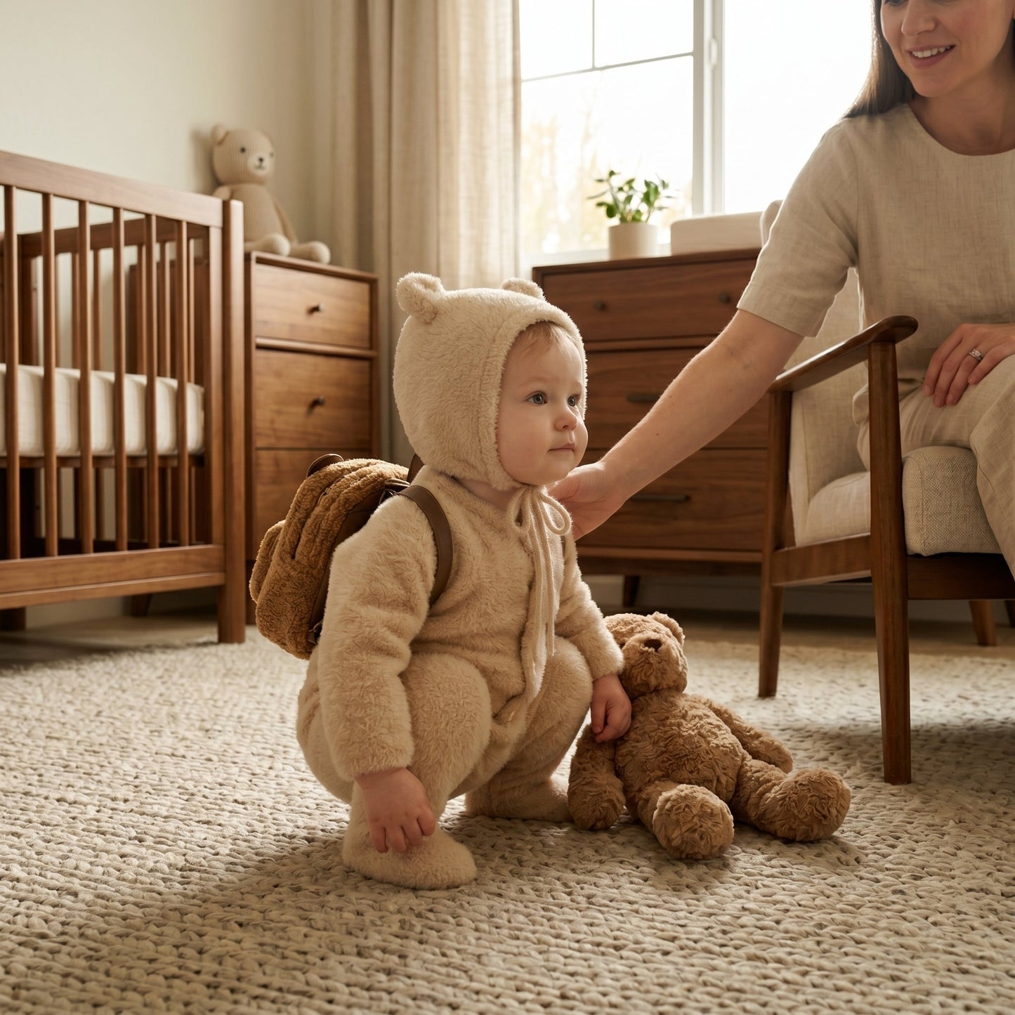 Baby Fluffy Bear Jumpsuit & Hat Set – Warm Fleece Outfit