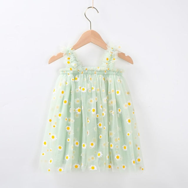 Girls Tulle Dress – Floral Daisy Print Party Dress