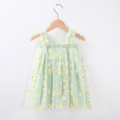 Girls Tulle Dress – Floral Daisy Print Party Dress