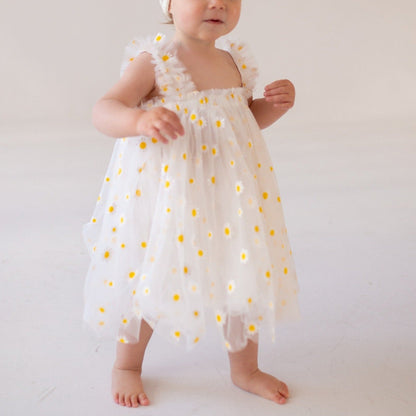 Girls Tulle Dress – Floral Daisy Print Party Dress