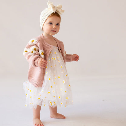 Girls Tulle Dress – Floral Daisy Print Party Dress