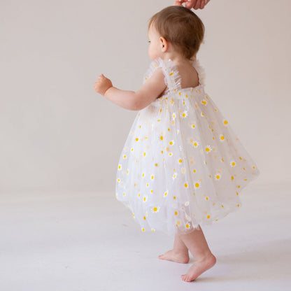 Girls Tulle Dress – Floral Daisy Print Party Dress