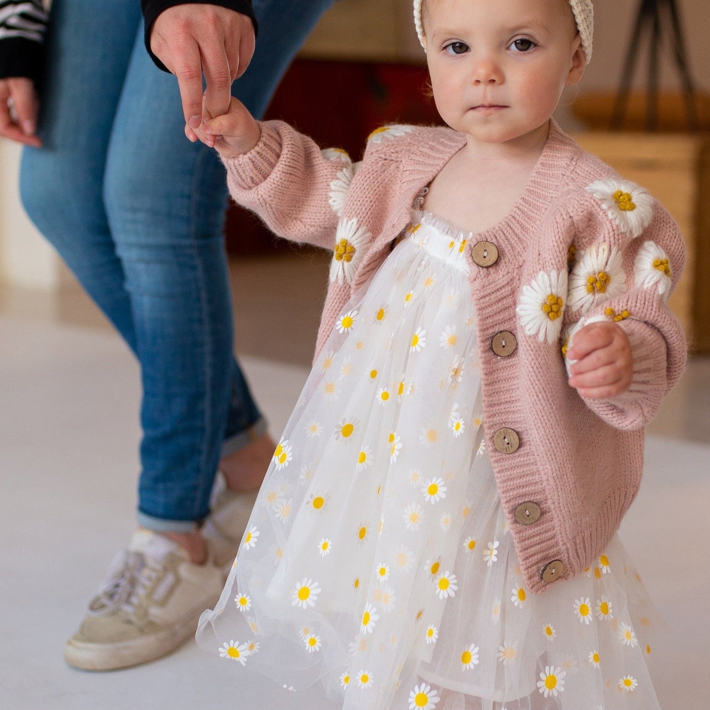 Girls Tulle Dress – Floral Daisy Print Party Dress
