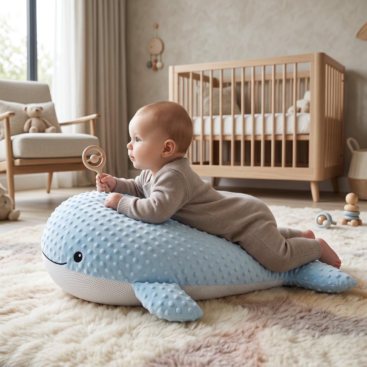 Whale Baby Tummy Relief Pillow – Feeding Colic Comfort Cushion
