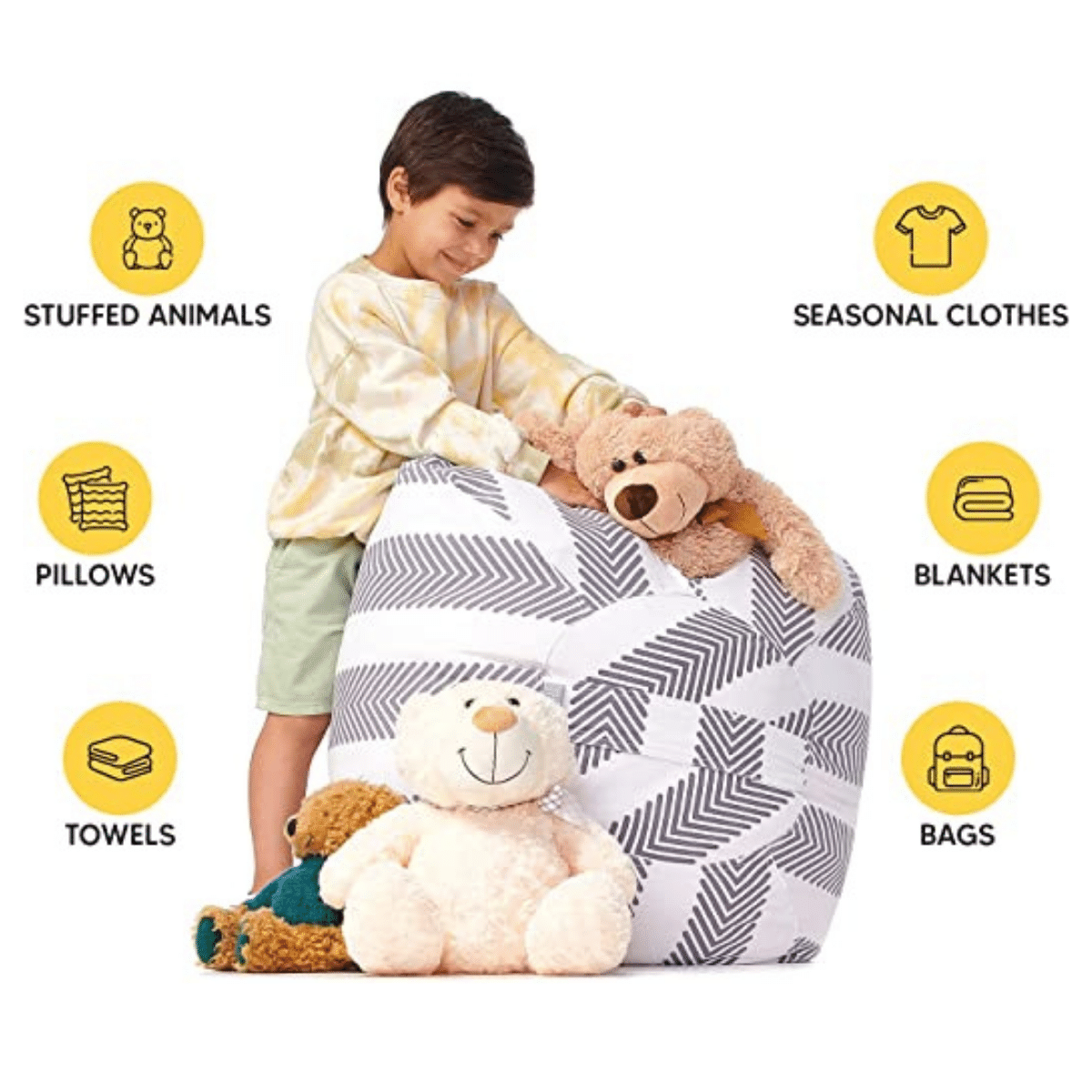 Kids Storage Bean Bag Chair – Stuffed Animal Organizer