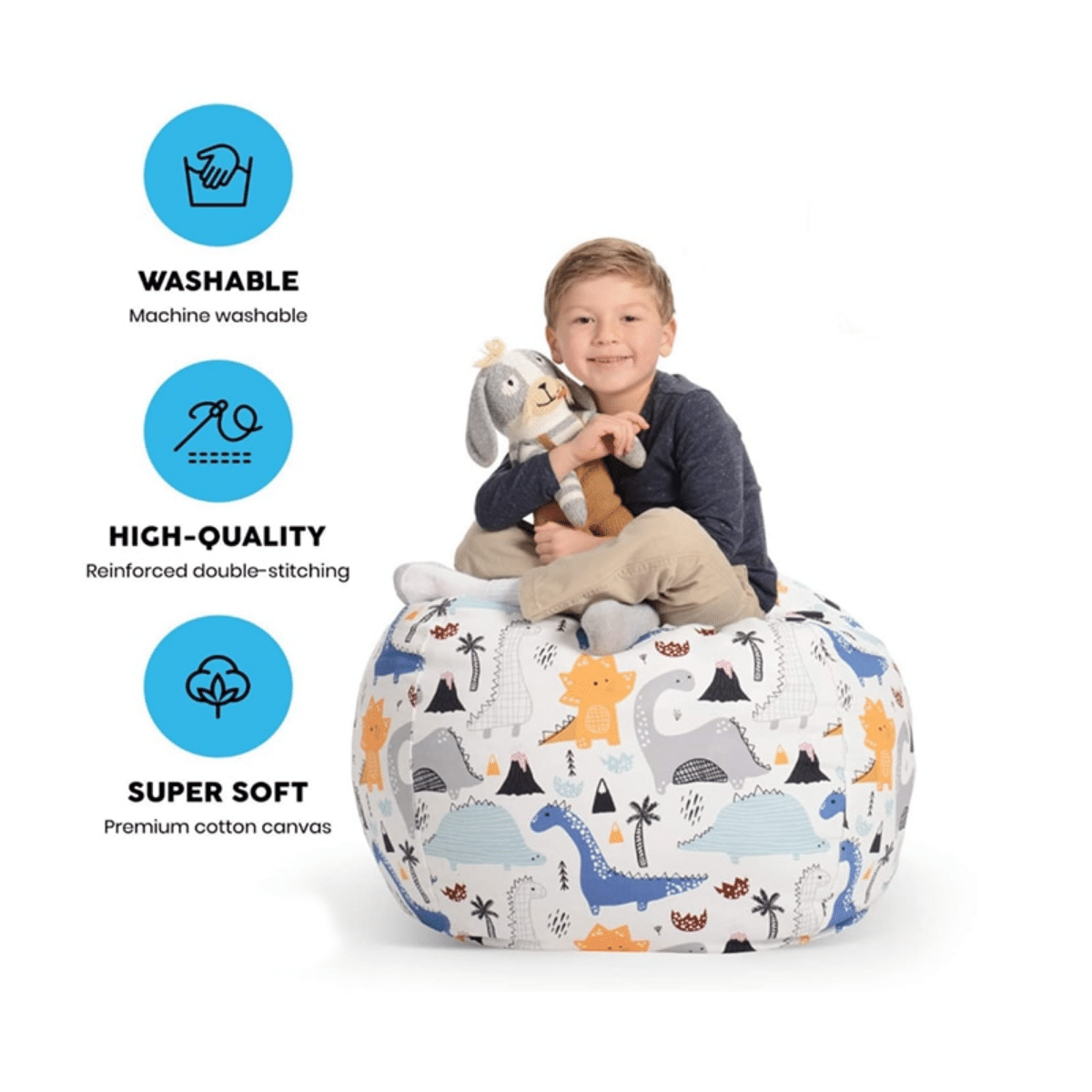 Kids Storage Bean Bag Chair – Stuffed Animal Organizer